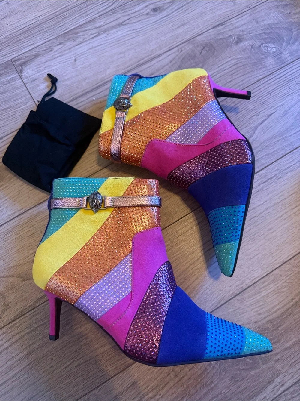 New KURT GEIGER Kensington Flexi Ankle Boot Rainbow Crystal $300 Sz 38